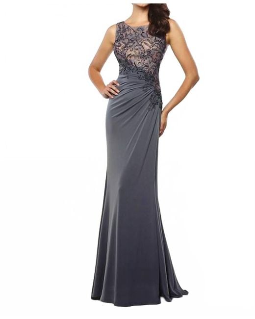 Montage by Mon Cheri Blue Sleeveless Jersey And Lace Gown