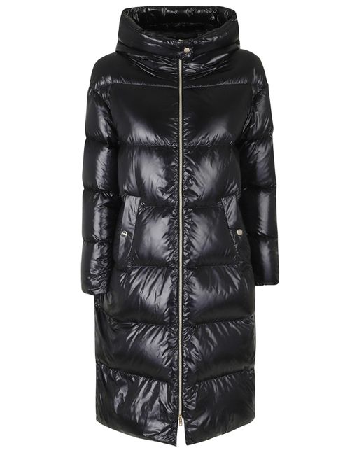 Herno Black Crew Neck Buttons Hooded Polyamide Down Jacket