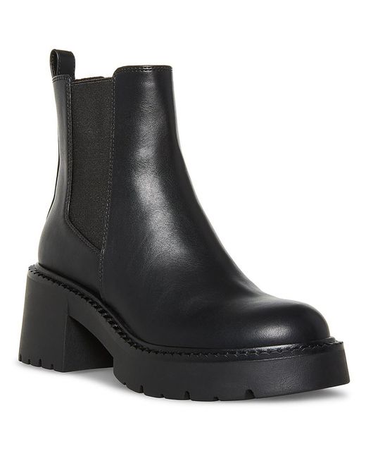 Madden Girl Black Tianna Leather Round Toe Chelsea Boots