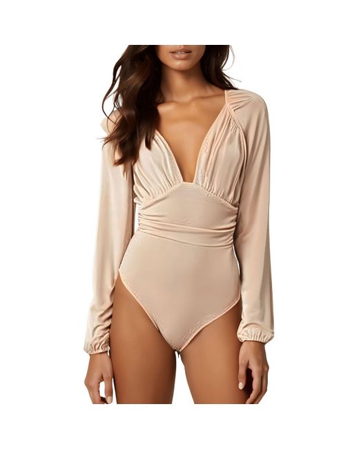 Free People Natural In Your Arms Ruched Pleated Bodysuit
