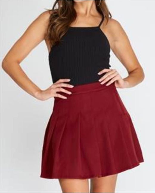 She + Sky Red Pleated Woven Skirt