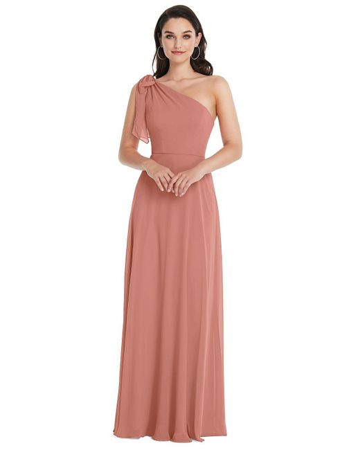 After Six Pink Draped One-shoulder Maxi Dress With Scarf Bow