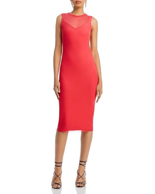 Aqua Red Sheer Knee-length Bodycon Dress
