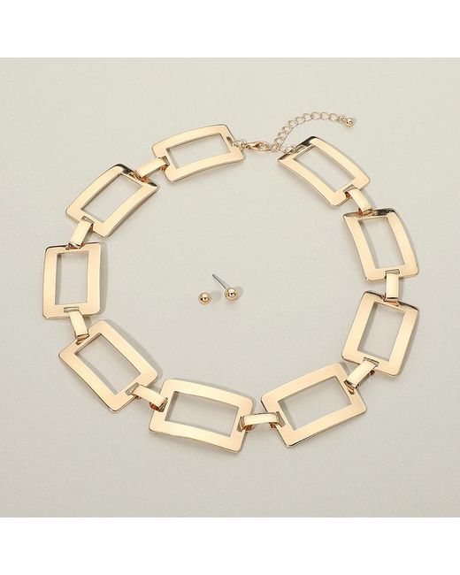 Fashnzfab Metallic Bold Geometric Rectangular Link Statement Necklace