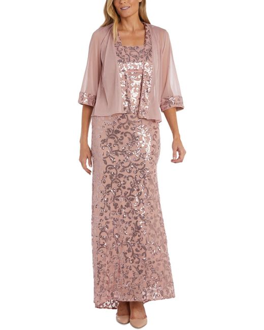 R & M Richards Pink Plus 2pc Long Evening Dress