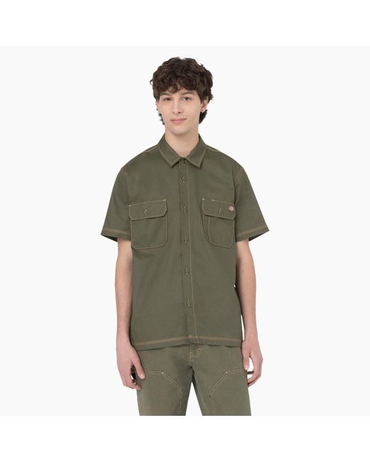 Dickies Green Relaxed Fit Short Sleeve Work Shirt for men