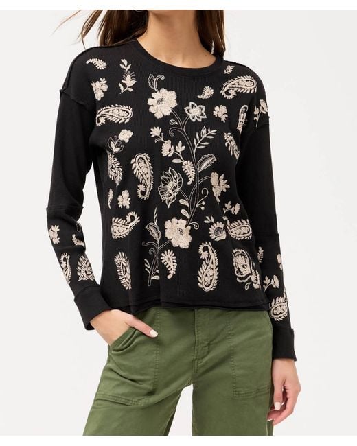 Johnny Was Black Patchwork Thermal Daniela Top