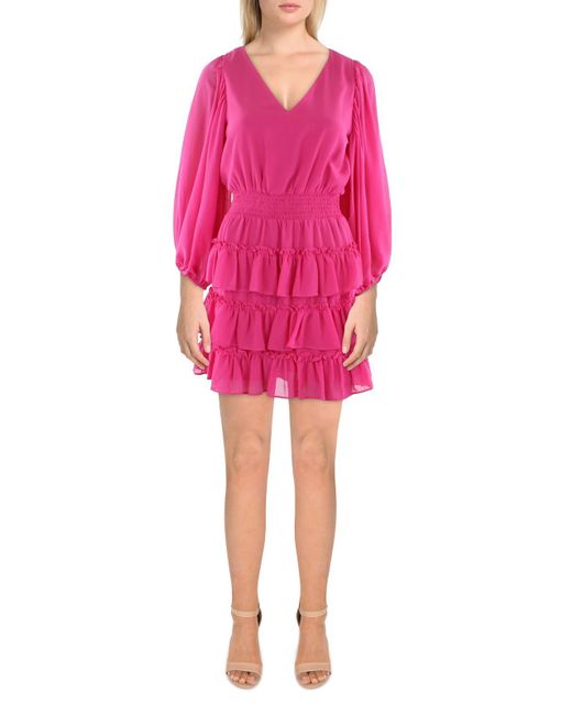 Vince Camuto Pink Tiered Balloon Sleeve Mini Dress