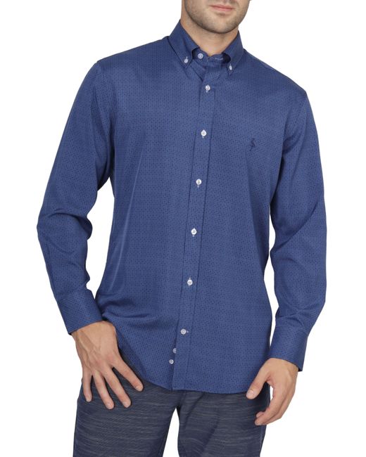 Tailorbyrd Blue Navy Tonal Dot 'on The Fly' Long Sleeve Shirt for men