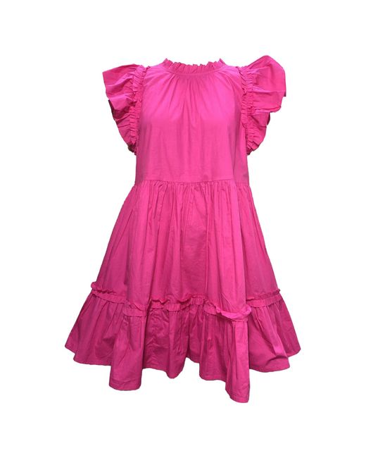 Caroline Constas Women's Pink Ruffled Mini Tiered Dress