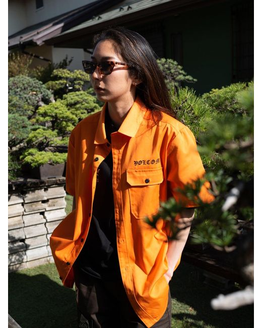 Volcom Orange Tokyo True Featured Artist Yusuke Pocket Short Sleeve Shirt for men