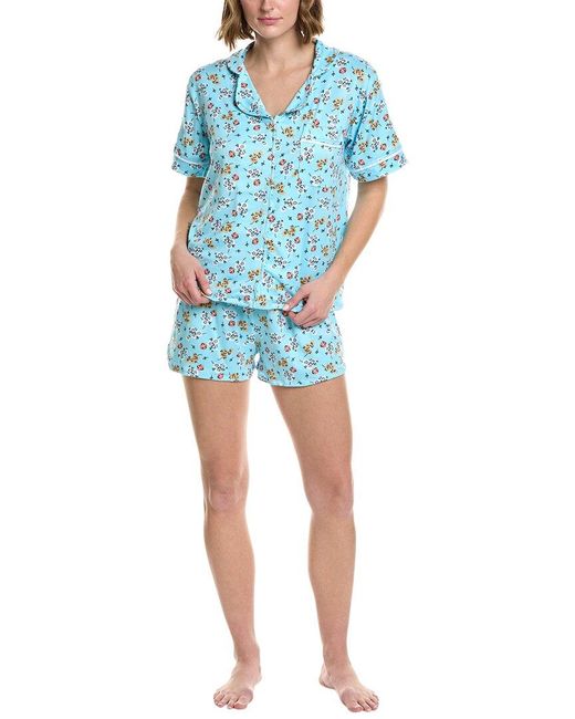 ANNA KAY Blue 2pc Florence Silk-blend Pajama Set