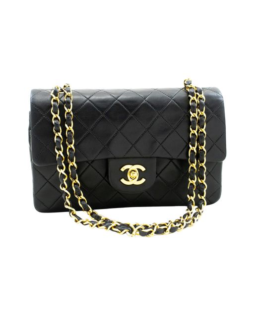 Chanel Black Double Flap Leather Shoulder Bag (pre-owned)