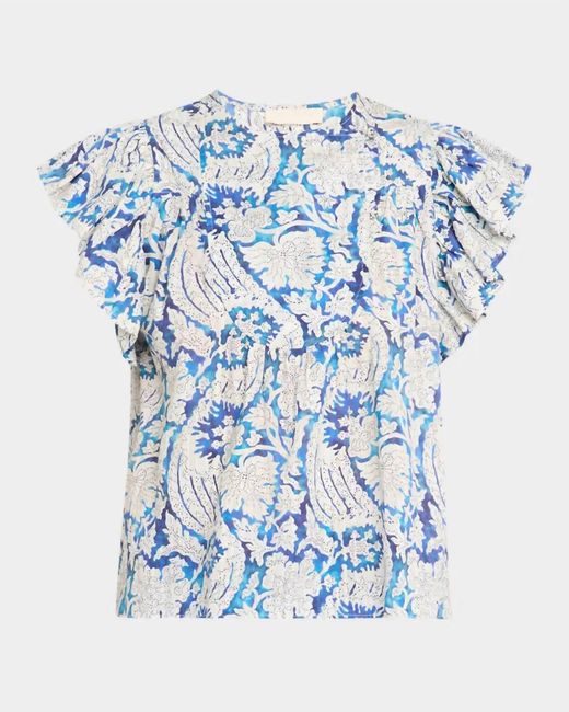 Ulla Johnson Blue Flutter Sleeve Top