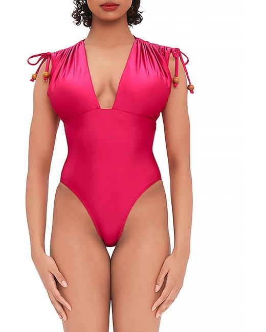 ANDREA IYAMAH Pink Tie Shoulder Plunging One-piece Swimsuit