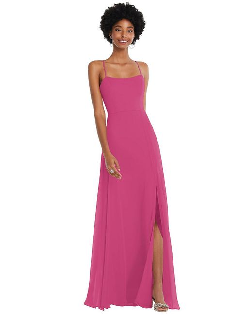 After Six Purple Scoop Neck Convertible Tie-strap Maxi Dress With Front Slit
