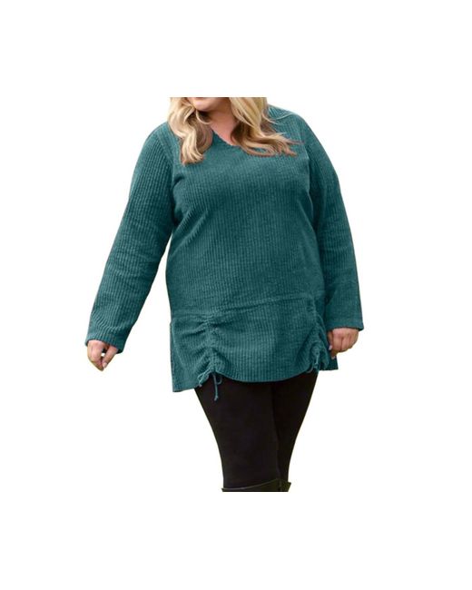 On The Plus Side Green Channel Islands Chenille Long Sleeve Rayanne Sweater