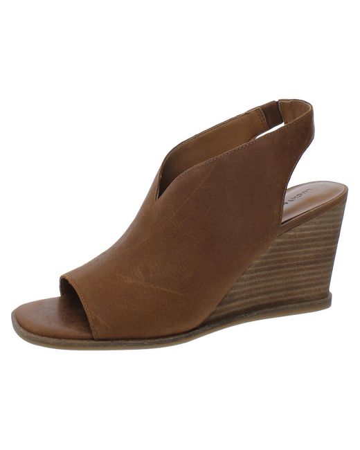 Lucky Brand Brown Lordyn Leather Stacked Heel Wedge Sandals