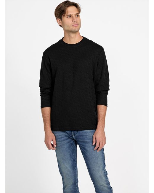 Guess Black Carine Textured Long-Sleeve Tee for men