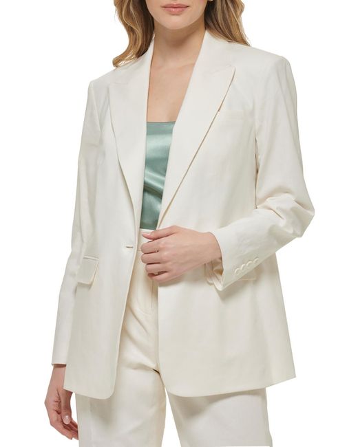 Calvin Klein White Linen Blend Long Sleeves One-button Blazer