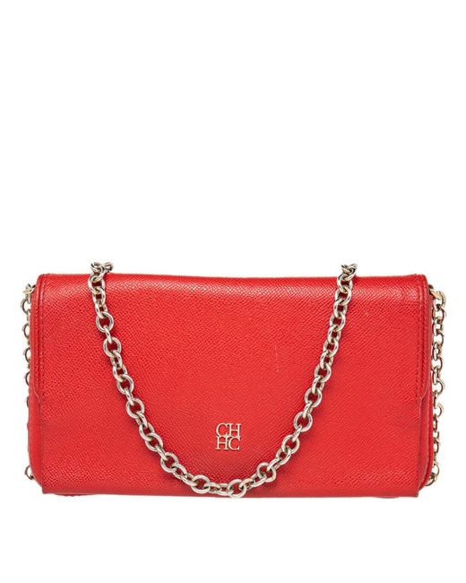 CH by Carolina Herrera Red Monogram Leather Crossbody Bag