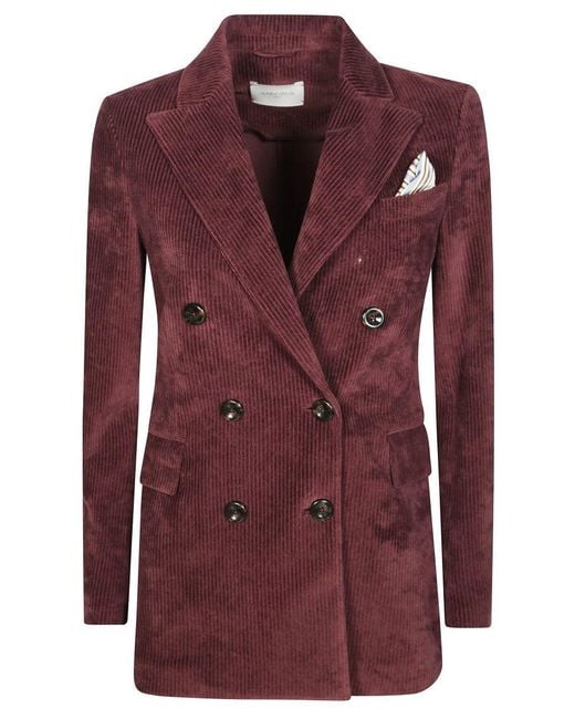 Circolo 1901 Red Double-Breasted Corduroy Blazer With Peak Lapels