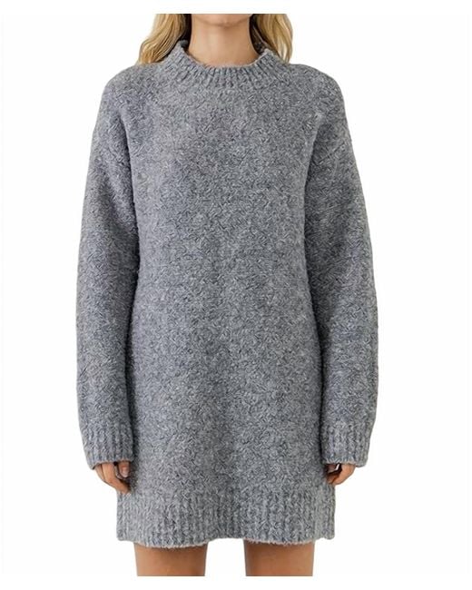 English Factory Gray Cozy Round Neck Sweater Dress