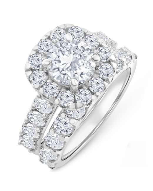 Pompeii3 White 5 5/8ct Cushion Halo Diamond Engagement Wedding Ring Set