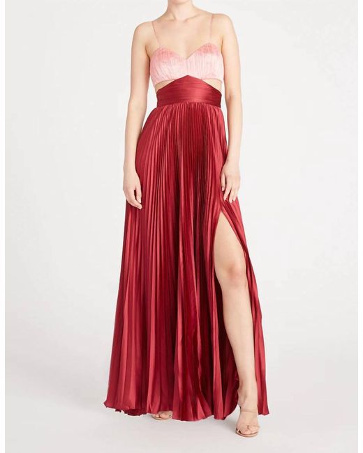 AMUR Red Elodie Pleated Cutout Gown