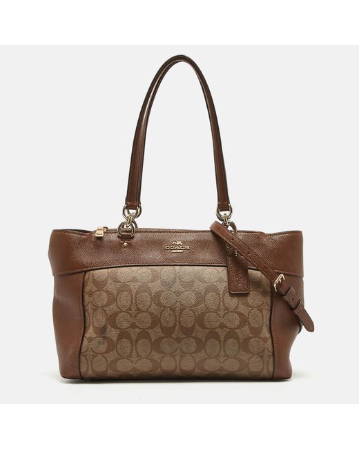 COACH Brown /beige Signature Coated Canvas And Leather Brooke Satchel