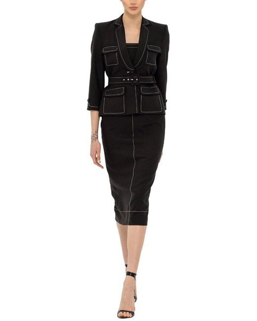 BGL Black 2pc Wool-blend Blazer & Midi Dress Set
