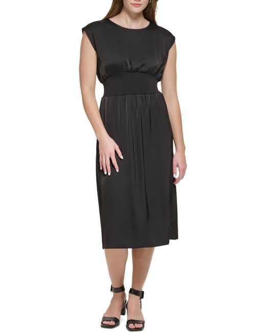Calvin Klein Black Satin Sleeveless Midi Dress