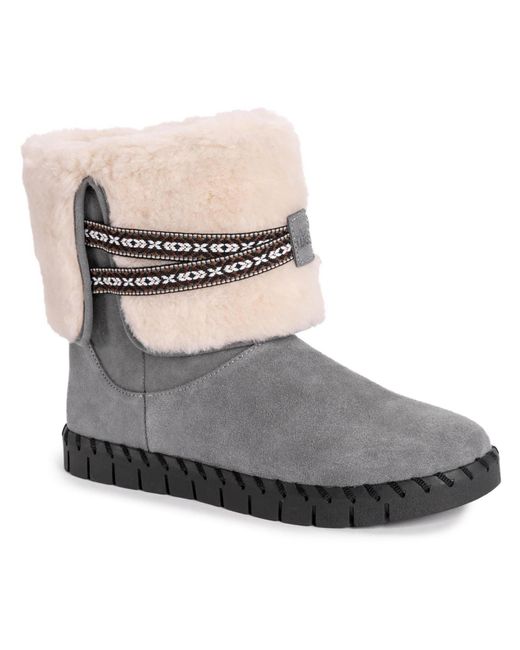 Muk Luks Gray Flexi Montauk Suede Faux Fur Lining Winter & Snow Boots
