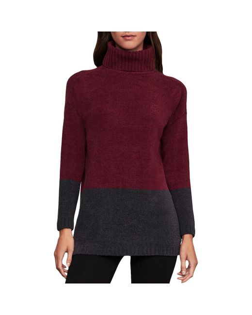 BCBGMAXAZRIA Purple Turtleneck Colorblock Pullover Sweater