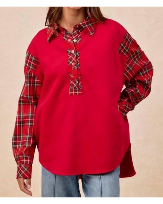 Bibi Christmas Plaid Collared Top