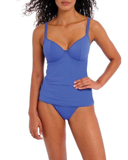 Freya Blue Jewel Cove Plunge Tankini Top Azure Adjustable Strap Asm273