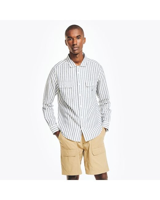 Nautica White Sustainably Crafted Striped Shirt for men