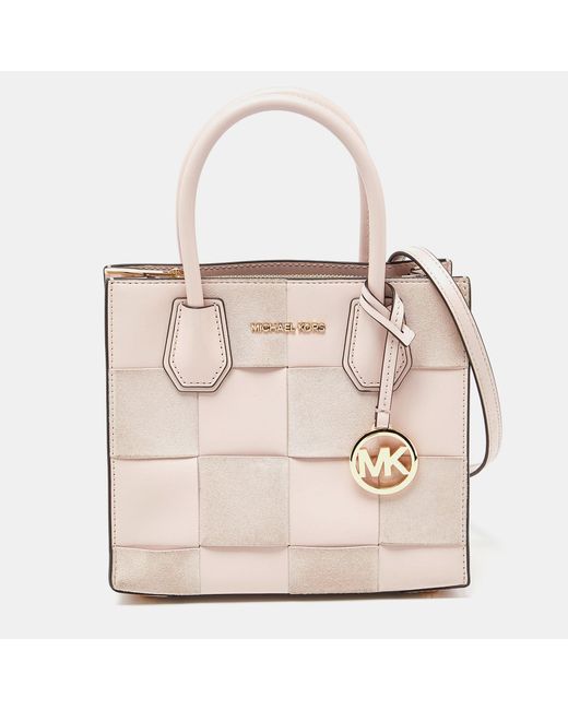 Michael Kors Natural Light Leather And Suede Mercer Tote
