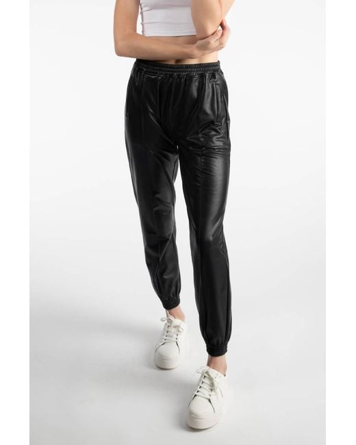 Tractr Black Relaxed Fit Pleather Joggers