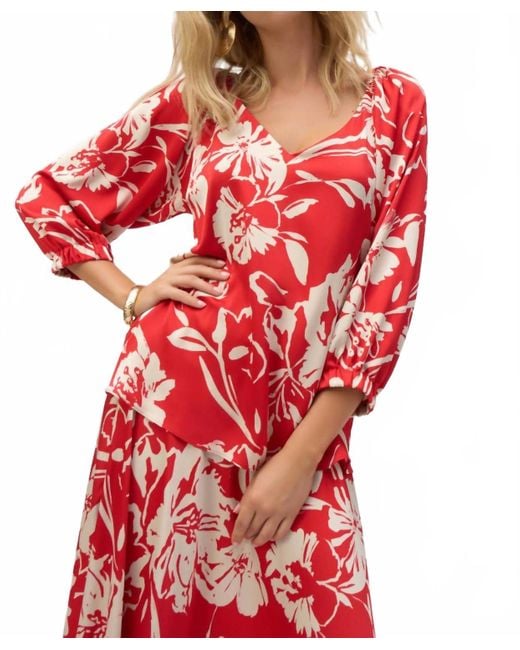 Joseph Ribkoff Women's Red Floral Straight Print Top