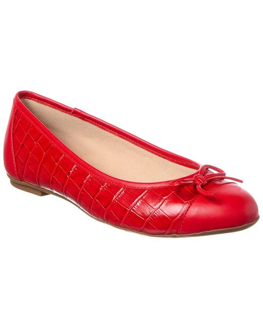 French Sole Red Cordelia Croc-Embossed Leather Flat