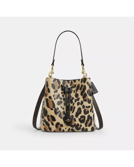 COACH Black Rowan Bucket Bag With Leopard Print