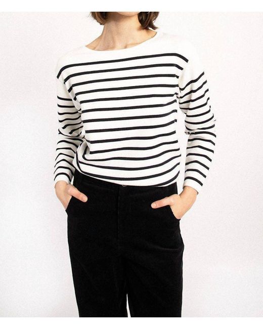 Molly Bracken White Striped Sweater With Gold Button Detail