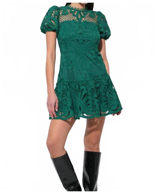 Adelyn Rae Women's Green Clarisse A-Line Placement Lace Mini Dress