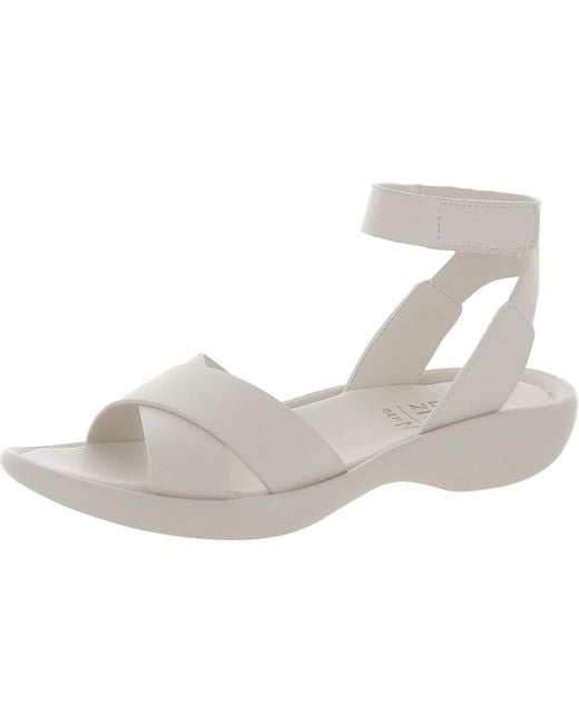 Naturalizer White Genn-Climb Open Toe Faux Leather Ankle Strap
