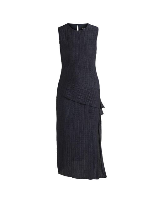 Boss Blue Plissé Dress With Layered Effect