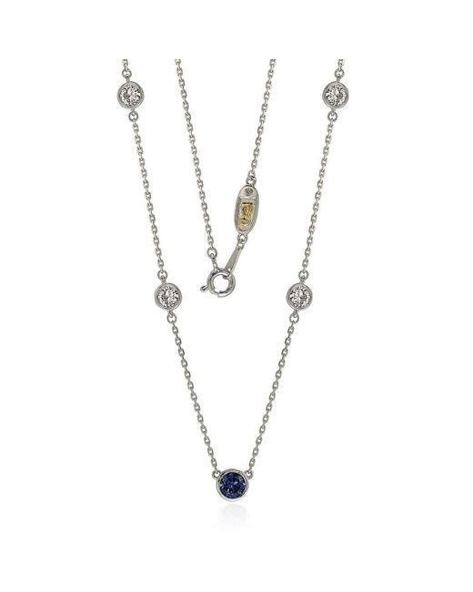Suzy Levian Blue Sapphire & Diamond Accent (1.50cttw) Sterling Silver 5 Stone Station Necklace
