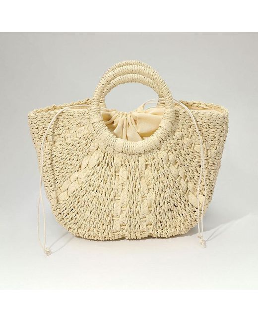 Fashnzfab Metallic Raffia Woven Round Handle Tote Bag