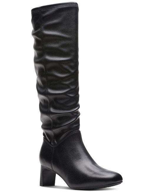 Clarks Leather Block Heel Knee High Boots in Black Lyst