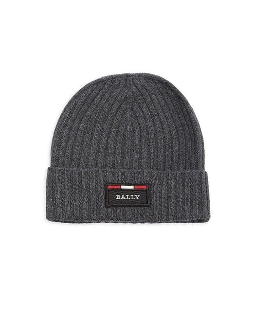 Bally Gray Anthracite Ribbed Logo Wool Beanie 6240325 for men